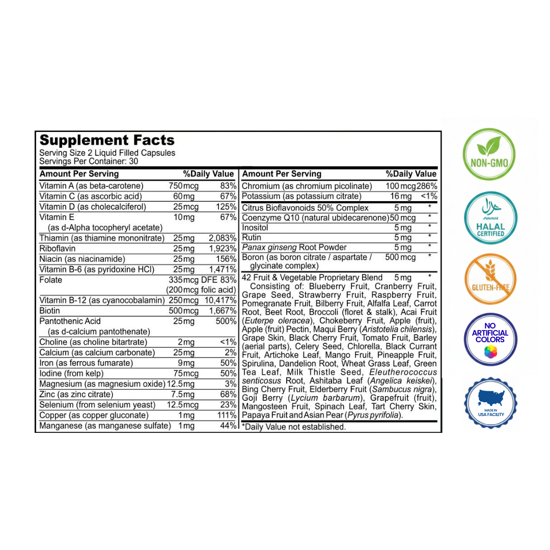 Liquid Multi-Vitamins Pro Health | 60 Capsules